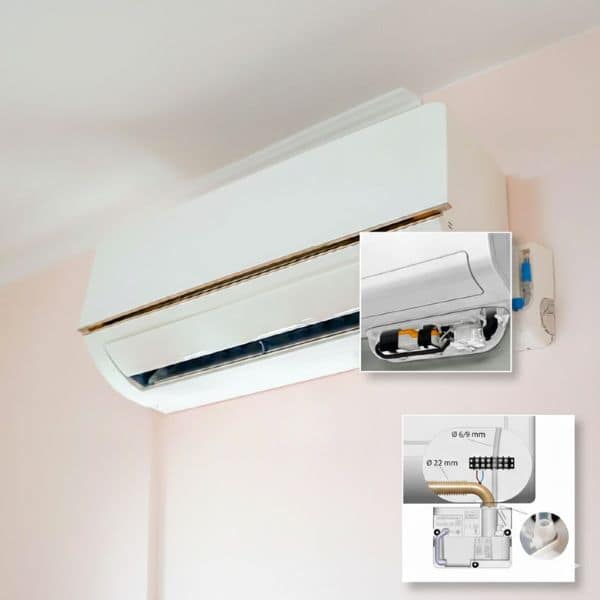 Bomba de desagüe o bomba de condensados para aire acondicionado.