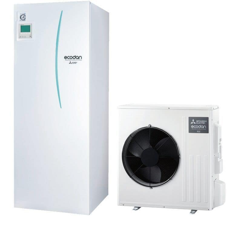 Aerotermia Mitsubishi Electric Ecodan exterior PUZ-SWM120VAA+ Hydrobox Duo ERST20D-VM2R1
